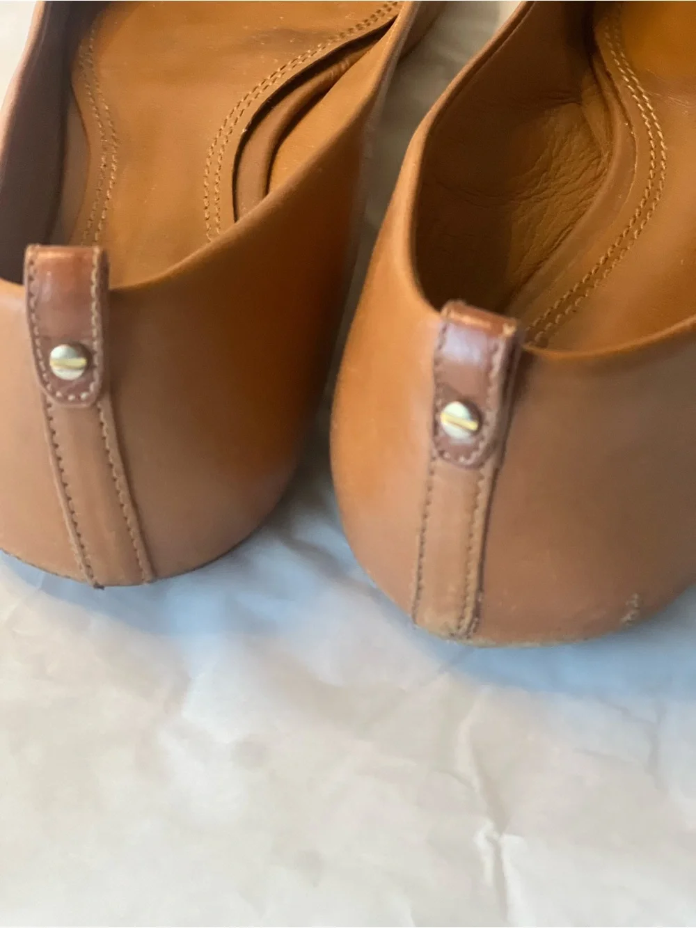 Tory Burch Tan Leather Logo Ballet Flats